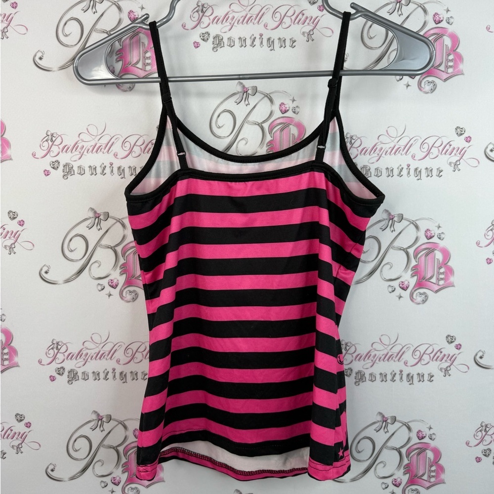 Tank top Y2K skull stripes candy Pink and Black Striped Tank Top Skull Design - Picture 2 of 10